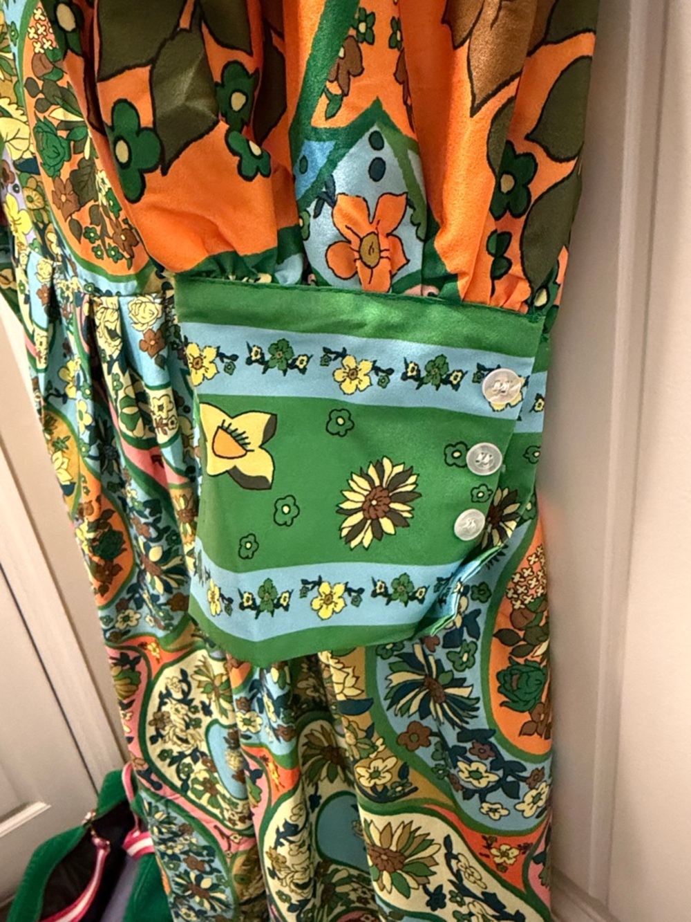 Long Sleeve Paisley Print Shirt Dress in Turquoise and Orange - Picture 3 of 3